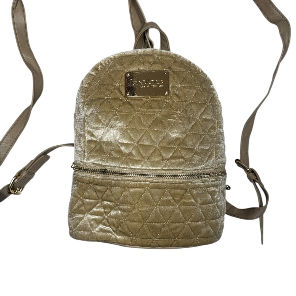 bebe Los Angeles Velvet Mini Backpack Champagne Gold Quilted Y2K Glam